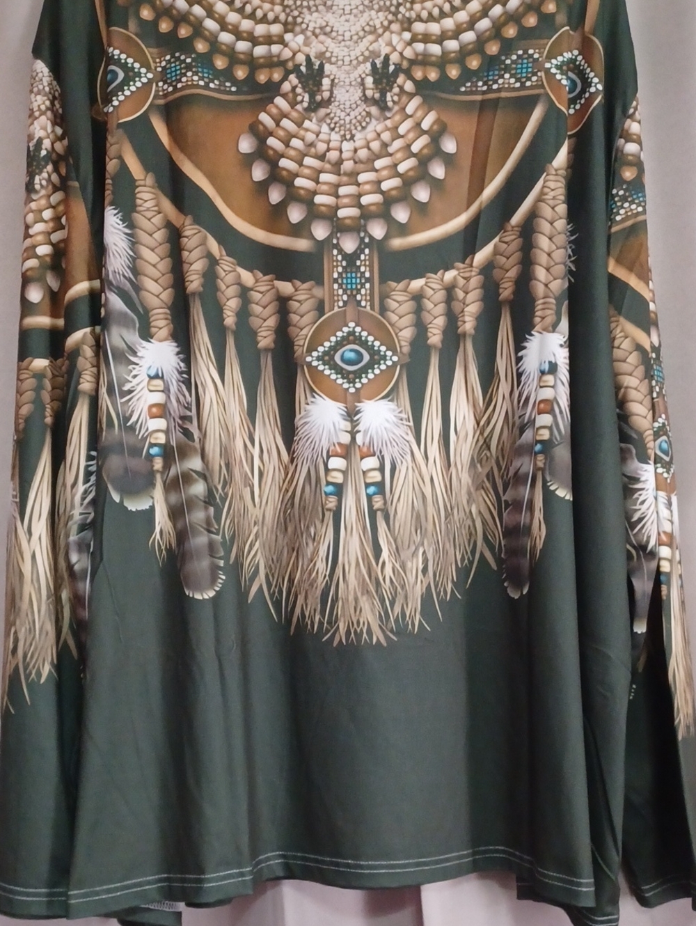 Native American Tribal Style Long Sleeve Crewneck Stretch Knit Graphic Top Plus - Picture 12 of 15